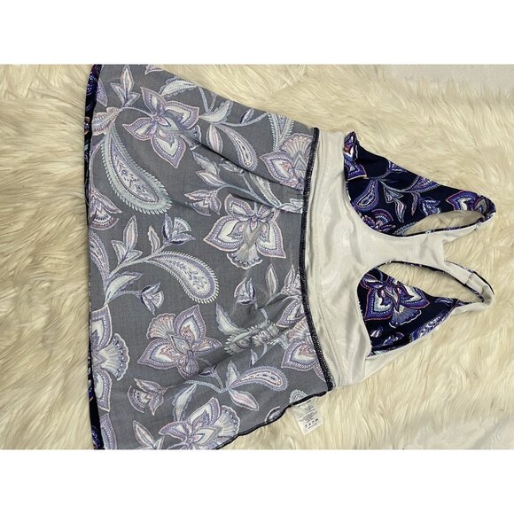 Lands End Size 6 Blue Purple Floral‎ Racerback Tankini Top Swim Suit Slimming - Picture 7 of 7